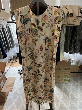 Cream Floral Midi Shift Dress